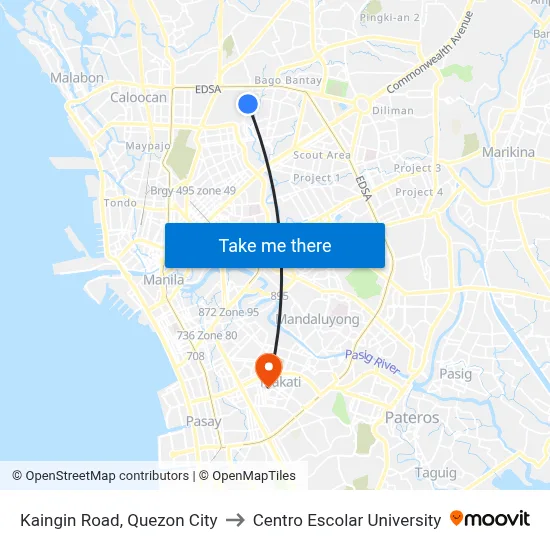 Kaingin Road, Quezon City to Centro Escolar University map