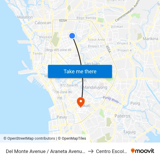 Del Monte Avenue / Araneta Avenue Intersection, Quezon City to Centro Escolar University map