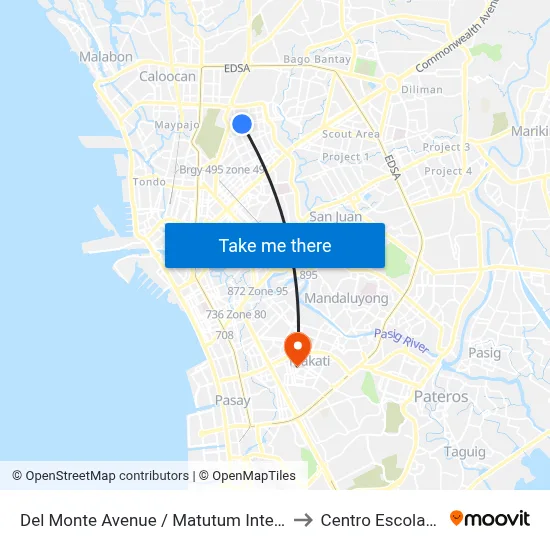 Del Monte Avenue / Matutum Intersection, Quezon City to Centro Escolar University map