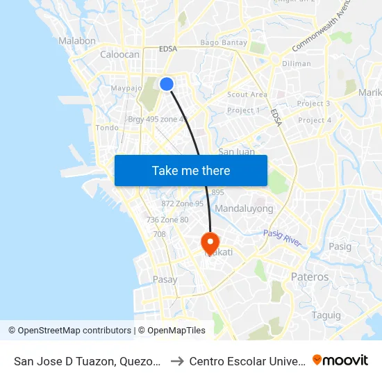 San Jose D Tuazon, Quezon City to Centro Escolar University map