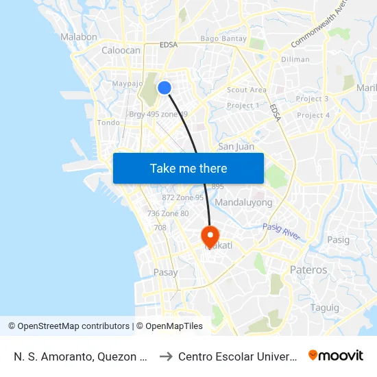 N. S. Amoranto, Quezon City to Centro Escolar University map