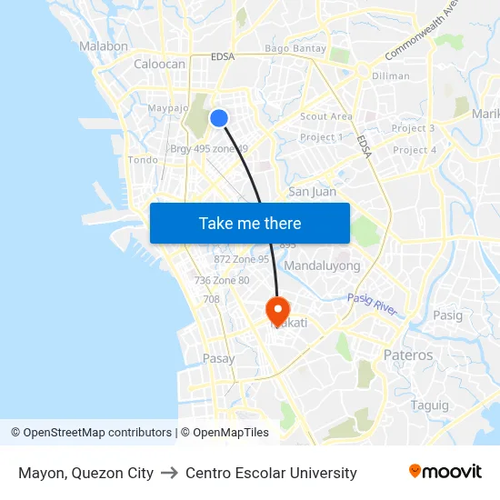 Mayon, Quezon City to Centro Escolar University map