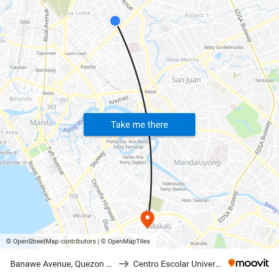 Banawe Avenue, Quezon City to Centro Escolar University map