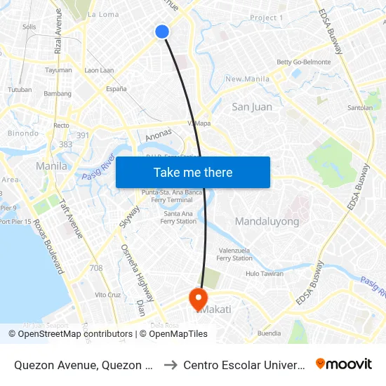 Quezon Avenue, Quezon City to Centro Escolar University map