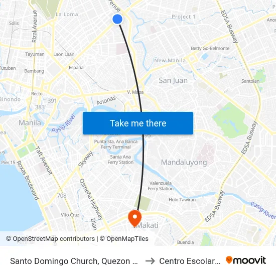 Santo Domingo Church, Quezon Avenue, Quezon City to Centro Escolar University map