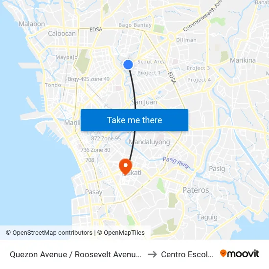 Quezon Avenue / Roosevelt Avenue Intersection, Quezon City to Centro Escolar University map