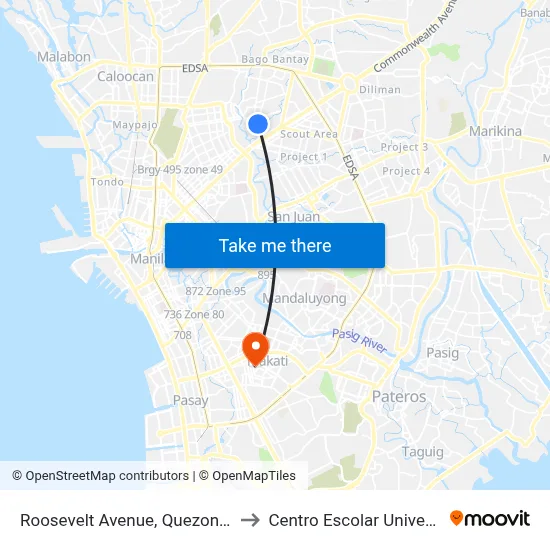 Roosevelt Avenue, Quezon City to Centro Escolar University map