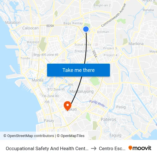 Occupational Safety And Health Center, Agham (North Triangle), Quezon City to Centro Escolar University map