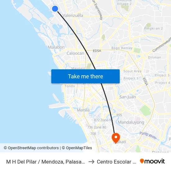 M H Del Pilar / Mendoza, Palasan Valenzuela City to Centro Escolar University map
