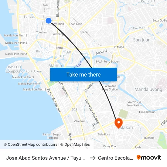 Jose Abad Santos Avenue / Tayuman Road, Quezon City to Centro Escolar University map