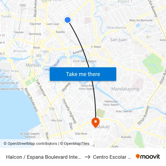 Halcon / Espana Boulevard Intersection, Manila to Centro Escolar University map