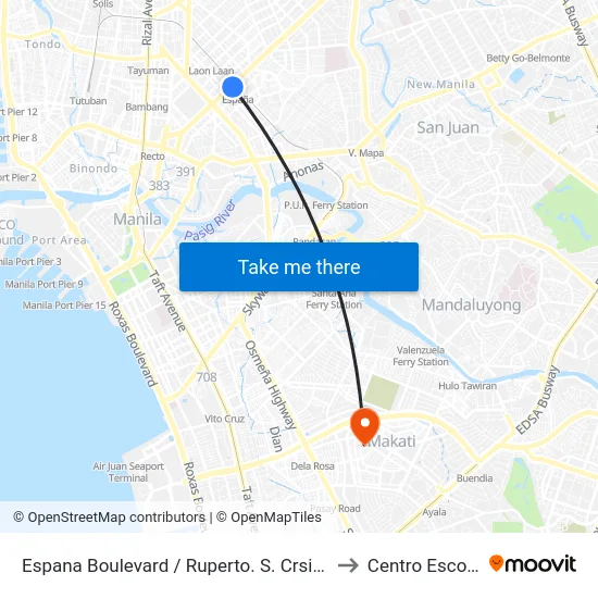 Espana Boulevard / Ruperto. S. Crsitobal Streett Intersection, Manila to Centro Escolar University map
