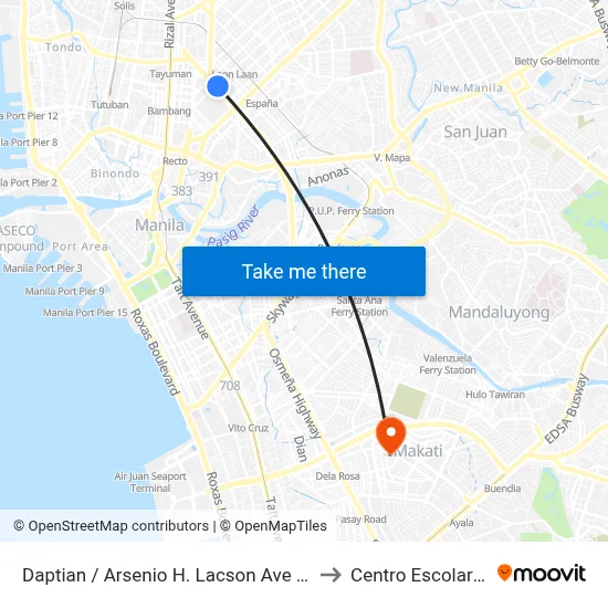 Daptian / Arsenio H. Lacson Ave Intersection, Manila to Centro Escolar University map