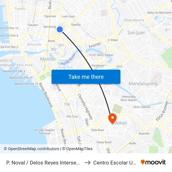 P. Noval / Delos Reyes Intersection, Manila to Centro Escolar University map