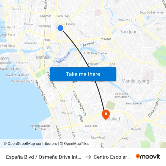 España Blvd / Osmeña Drive Intersection, Manila to Centro Escolar University map