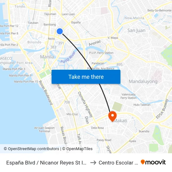 España Blvd / Nicanor Reyes St Intersection, Manila to Centro Escolar University map