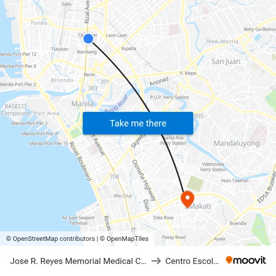 Jose R. Reyes Memorial Medical Center, Rizal Avenue, Manila to Centro Escolar University map