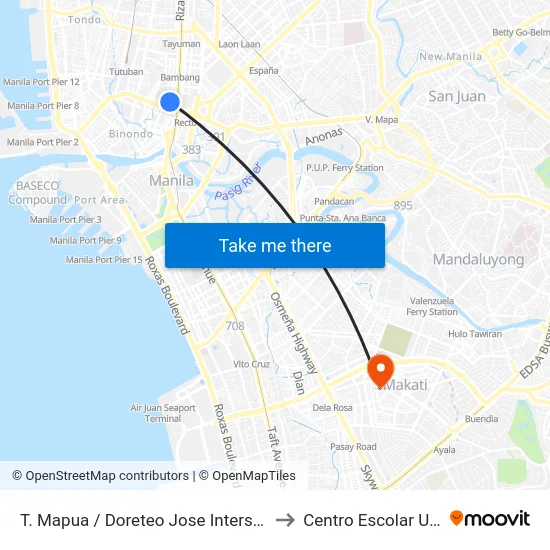 T. Mapua / Doreteo Jose Intersection, Manila to Centro Escolar University map