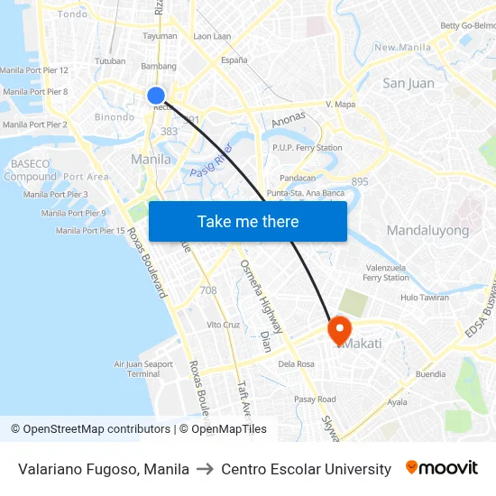 Valariano Fugoso, Manila to Centro Escolar University map
