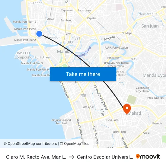 Claro M. Recto Ave, Manila to Centro Escolar University map