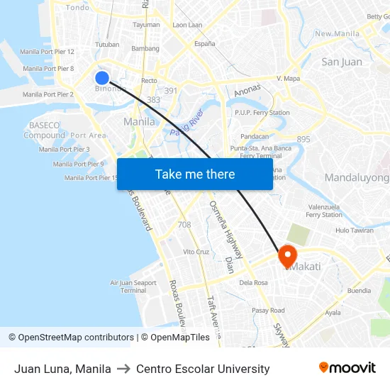 Juan Luna, Manila to Centro Escolar University map