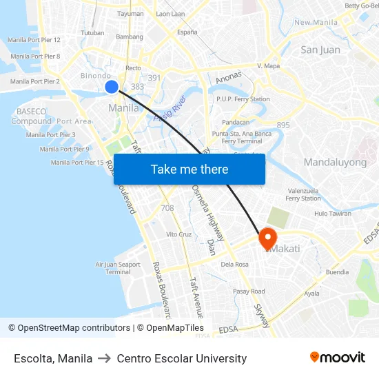 Escolta, Manila to Centro Escolar University map