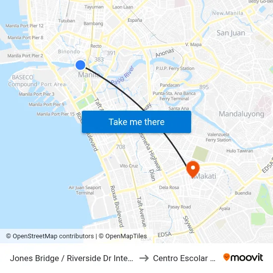 Jones Bridge / Riverside Dr Intersection, Manila to Centro Escolar University map
