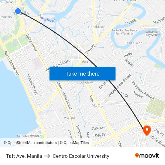 Taft Ave, Manila to Centro Escolar University map