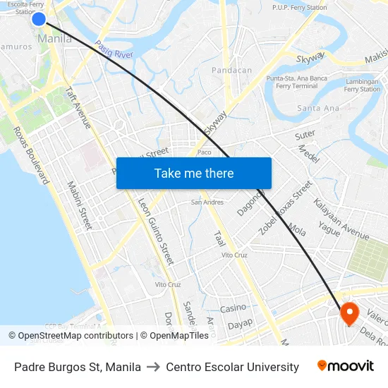 Padre Burgos St, Manila to Centro Escolar University map