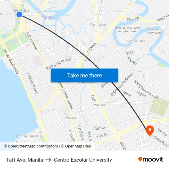 Taft Ave, Manila to Centro Escolar University map