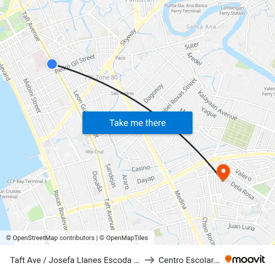 Taft Ave / Josefa Llanes Escoda Intersection, Manila to Centro Escolar University map