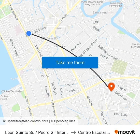 Leon Guinto Sr. / Pedro Gil Intersection, Manila to Centro Escolar University map