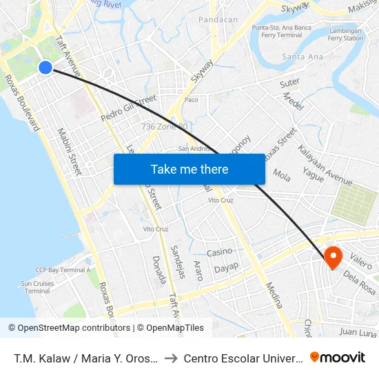 T.M. Kalaw / Maria Y. Orosa St to Centro Escolar University map