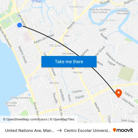 United Nations Ave, Manila to Centro Escolar University map