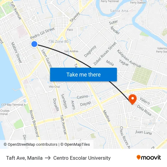 Taft Ave, Manila to Centro Escolar University map