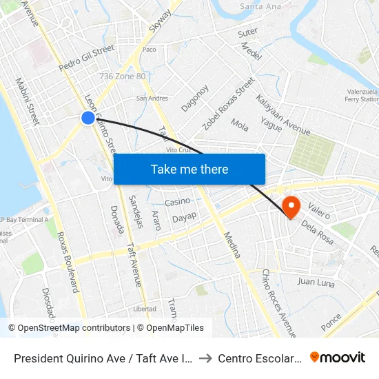 President Quirino Ave / Taft Ave Intersection, Manila to Centro Escolar University map