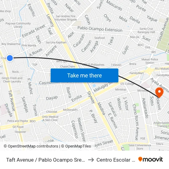 Taft Avenue / Pablo Ocampo Sreet, Avenue, Manila to Centro Escolar University map