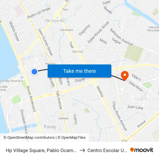 Hp Village Square, Pablo Ocampo Sr., Manila to Centro Escolar University map