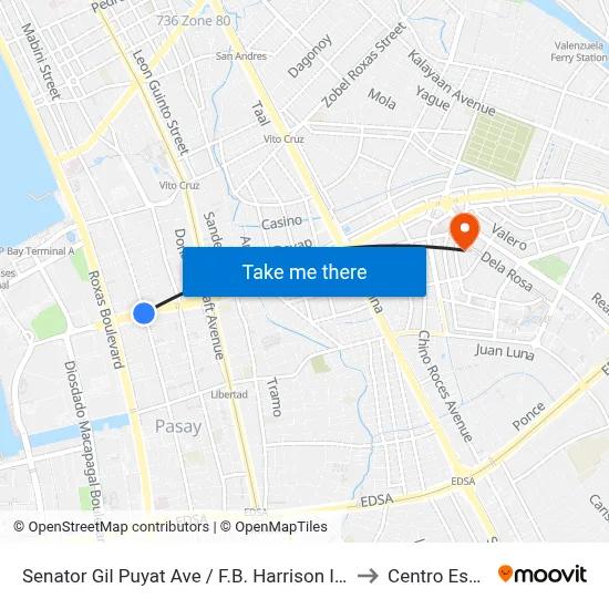 Senator Gil Puyat Ave / F.B. Harrison Intersection East Bound, Lungsod Ng Pasay to Centro Escolar University map