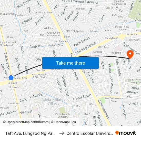 Taft Ave, Lungsod Ng Pasay to Centro Escolar University map