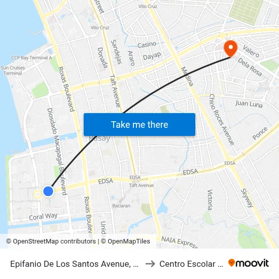 Epifanio De Los Santos Avenue, Lungsod Ng Pasay to Centro Escolar University map