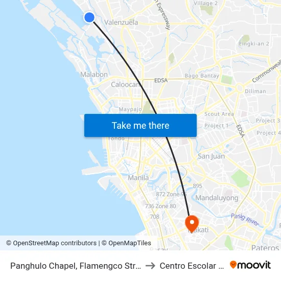 Panghulo Chapel, Flamengco Street, Malabon City to Centro Escolar University map