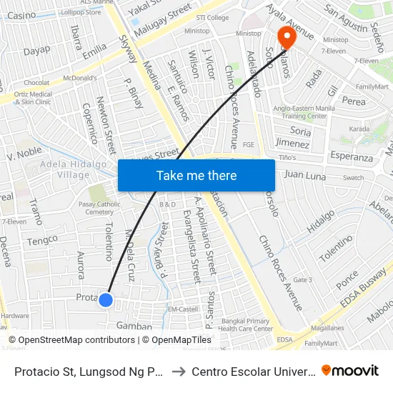 Protacio St, Lungsod Ng Pasay to Centro Escolar University map
