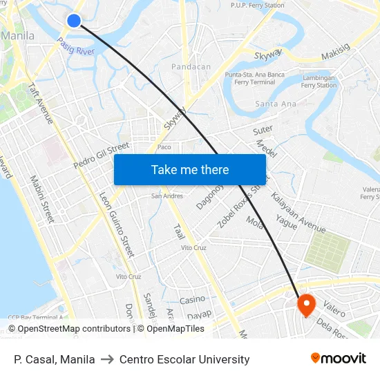 P. Casal, Manila to Centro Escolar University map