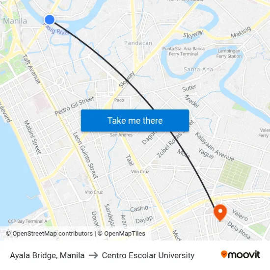 Ayala Bridge, Manila to Centro Escolar University map