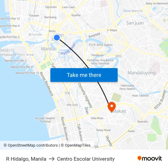 R Hidalgo, Manila to Centro Escolar University map