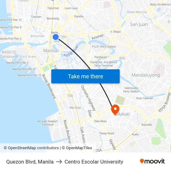 Quezon Blvd, Manila to Centro Escolar University map