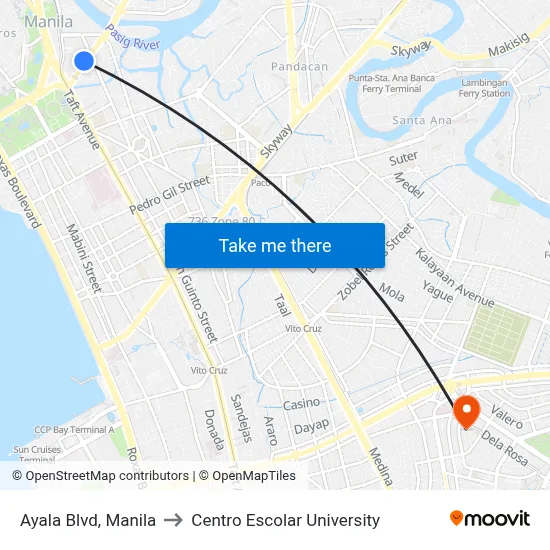 Ayala Blvd, Manila to Centro Escolar University map