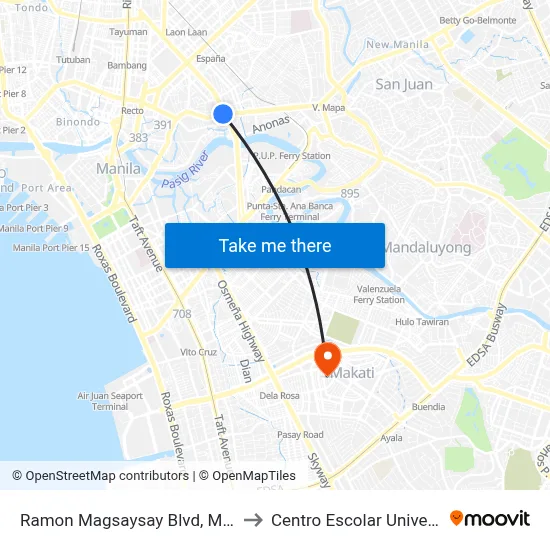 Ramon Magsaysay Blvd, Manila to Centro Escolar University map