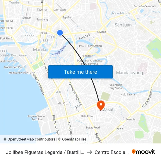 Jollibee Figueras Legarda / Bustillos Intersection, Manila to Centro Escolar University map